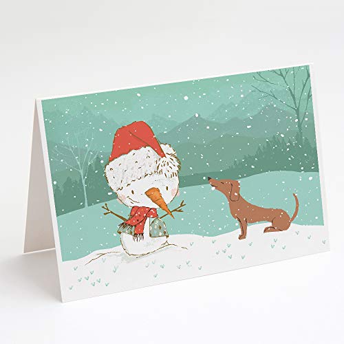 Caroline's Treasures CK2084GCA7P Red Dachshund Snowman Christmas Greeting Cards and Envelopes Pack of 8 Blank Cards with Envelopes Whimsical A7 Size 5x7 Blank Note Cards