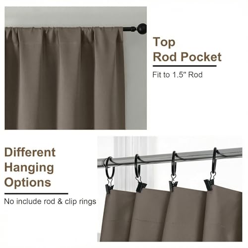Image of Simplebrand Blackout Extra 10ft Curtains for Patio 120 Inches Long 2 Panels Set, Solid Thermal Insulated Energy Saving Rod Pocket Window Treatment Curtains Blackout Drapes, 50 inch Wx120 L, Latte