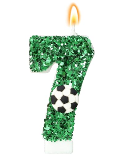 KGDUYC Vela de Cumpleaños Número 7, 3D Fútbol Verde, Vela Bengala, Decoración de Pastel para Aniversarios y Baby Shower