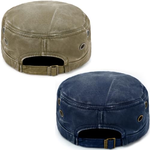 Image of Cadet Army Hat 2 Pieces Flat Top Cap Unisex Military Hat for Women Men