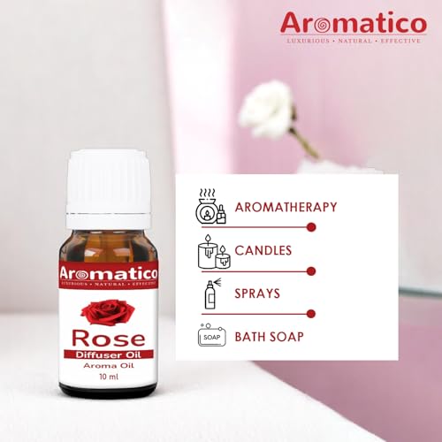 Image of AROMATICO Rose Diffuser Oil for Long-Lasting - Premium Home Fragrance Oil for Aromatherapy, Meditation & Concentration - Versatile Use in Diffusers, Air Fresheners - 10ml