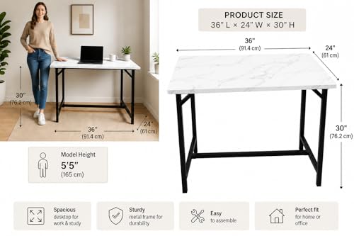 Image of Faburaa Simple Folding Table | 36x24 inch | Engineered Wood Top with Mild Steel Powder Coated Frame | Study Desk & Work from Home Table (White)