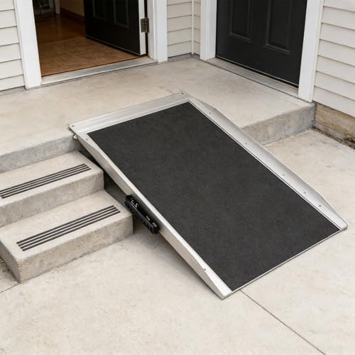 Premium Aluminum Wheelchair Ramp, 4ft Non-Slip Temporary Handicap Access for Home Steps, Stairs, Doorways - Durable & Safe Entry Solution