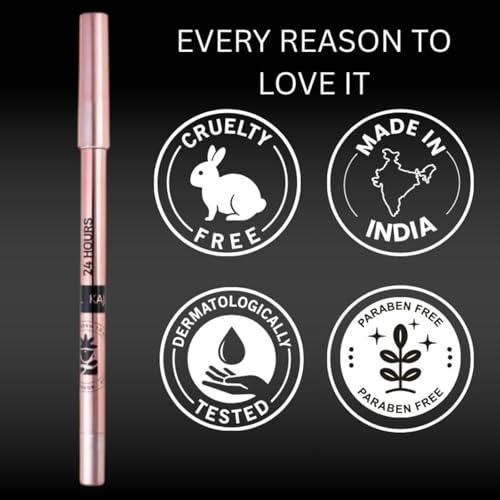 Image of BOBI 24-Hour Kajal with Sharpener | Long-Lasting, Smudge-Proof, Matte Finish, Waterproof, Intense Black Bold Look Kohl Pencil | No Fade Texture | Deep Pigment for Eye Makeup | Infused with Vitamin E | 1.5g