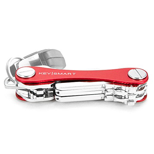 KeySmart - Compact Key Holder and Keychain Organizer w/Expansion Pack-14 Keys, Quick Disconnect and Bottle Opener (Red)