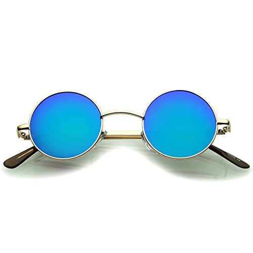 zeroUV - Retro Round Sunglasses for Men Women with Color Mirrored Lens Glasses (Gold/Blue-Green)