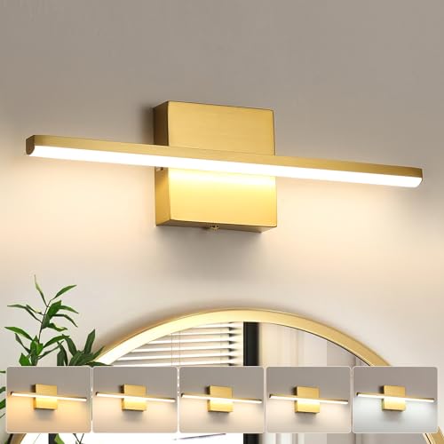 Image of Brushed Gold Vanity Light 16 Inch Modern Bathroom Light Fixtures 14W Wall Vanity Lamp Over Mirror, Dimmable 5CCT LED Wall Sconce for Bedroom Cabinets UL Certificated