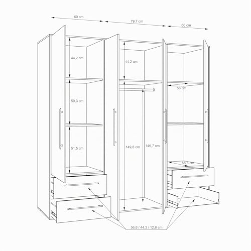 Armoire Jupiter 4 portes 4 tiroirs chêne Forte Möbel