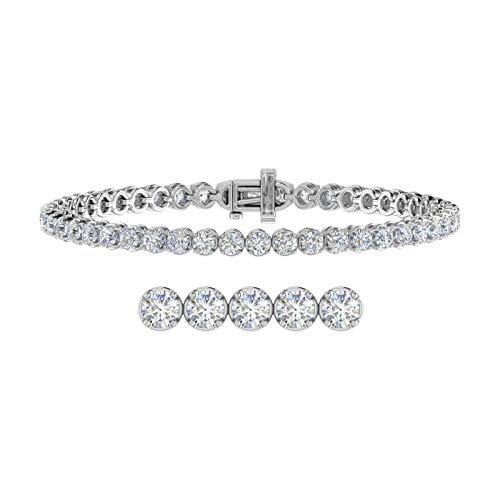 Image of 1 to 6 Carat Prong Set Round Cut Natural Diamond Tennis Bracelet for Women in 14K Gold (7 Inch) (I1-I2 Clarity)