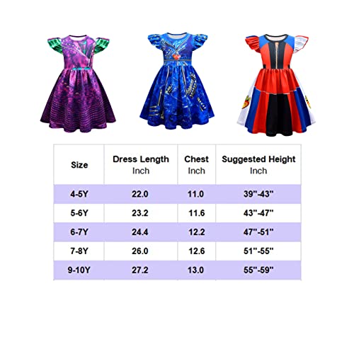 Vamprose Mal Evie Costumes For Girls Casual Dress Cartoon Cosplay Costume Girls Graphic Playwear Summer Flutter Sleeve Dresses Fancy Party Outfits Kawaii Swingdress Birthday Gift #TOP2