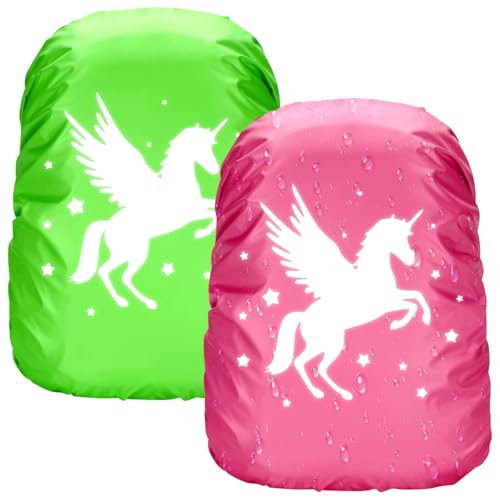 VINEST 2 unidades de protección contra la lluvia, 35 L, resistente al agua, mochila con rayas reflectantes, protección contra la lluvia, mochila para niños y niñas