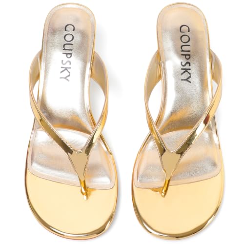 Image of Kitten Heels for Women Round Open Toe Sandals Flip Flop Heels Summer Low Heeled Thong Sandals