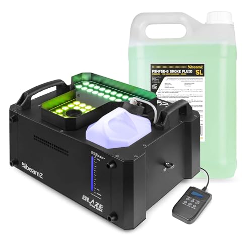Pack BeamZ BLAZE2200, Machine à Fumée LED 2200 W RGBA avec 48 LEDs & Jets Verticaux/Horizontaux, Contrôle DMX, Télécommandes & 5 L de Liquide Inclus,...