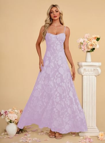 Image of Women's Elegant Wedding Guest Dress Spaghetti Straps Slim Fit Floral Sleeveless Formal Dress Maxi Evening Party
