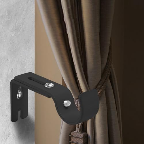 6 Stück Metall Gardinenstange Halterung Verstellbare, Gardinen Halterung, Wandhalterung Gardinenstangenhalter Vorhangstange Halter für Hause Büro, Schwarz