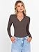 ANRABESS Women Long Sleeve Polo Shirts V Neck Slim Rib Knit Collared Dressy Business Casual Top 2025 Basic Tee Fall Outfits Coffee L