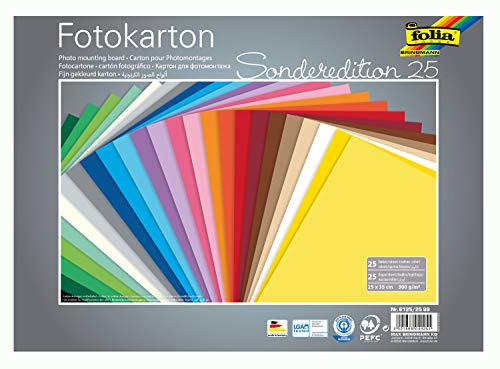 folia 6125/25 99 - Fotokarton Mix 25 x 35 cm, 300 g/qm, 25 Blatt sortiert in 25 Farben - ideale Grundlage für zahlreiche Bastelideen