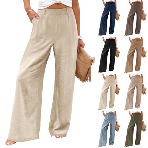 Pantalón De Lino Y Algodón Para Mujer Tallas Grandes - Estampado Floral, Cintura Alta, Piernas Anchas - Verano 2024, Casual Y Cómodo