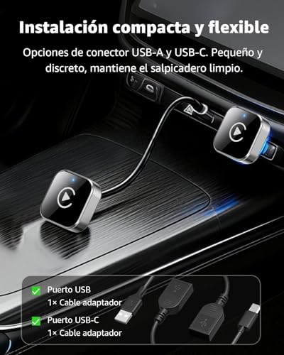 Miniatura 4 de Adaptador CarPlay Inalámbrico y Android Auto, Mini Convertidor USB-A/USB-C Plug & Play, de Cable a Inalámbrico, WiFi 2.4GHz/5GHz, Conexión Automática, para Coches con CarPlay, Plata