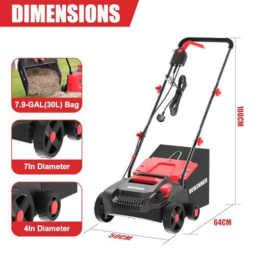 DEWINNER 1500W Lawn Scarifier and Aerator, Electric Scarifiers for Lawns with 2 Interchangeable Rollers, 4 Adjustable Positions, 30L Grass Box, 33CM Working Width, 10M Power Cord 6 DEWINNER 1500W Lawn Scarifier and Aerator, Electric Scarifiers for Lawns with 2 Interchangeable Rollers, 4 Adjustable Positions, 30L Grass Box, 33CM Working Width, 10M Power Cord - Image 6