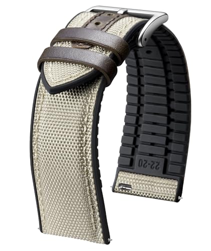 BINLUN Nylon Silicone Watch Bands 18mm 19mm 20mm 21mm 22mm Quick Release Canvas Rubber Hybrid Watch Strap Replacement Watchband for Men Women 9 Colors Silver/Black Buckle(Khaki-Silver,20mm)