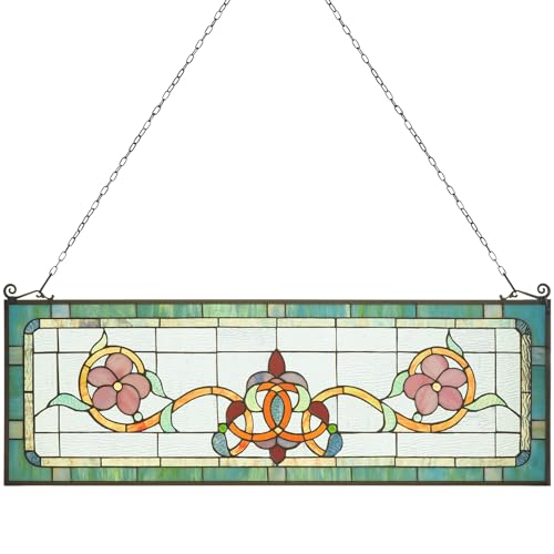 Capulina Transom Stained Glass Window Panels Large Horizontal Traditional Tiffany Style Art Handcrafts Window Hangings for Home Decor and Gifts
