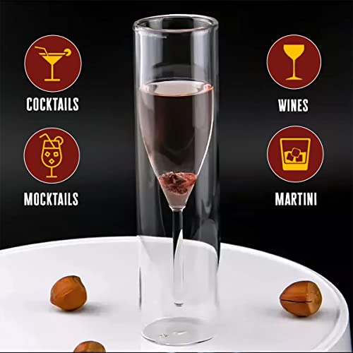 Image of Double Walled Glass Wine Glass 160 ml - Double Wall Glass for Champagne Flutes & Wine Party & Cocktails, Martini & Mocktails Glasses - Party Glass Set of 6 (d. Glass .$, 6)
