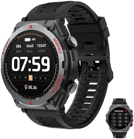 Smart Watch, 1.52″ HD Military Smart Watch for Men with Answer/Make Calls, Heart Rate, Blood Oxygen, Steps Monitor, Waterproof Rugged Outdoor Smart Watches for Android iOS (Black)
