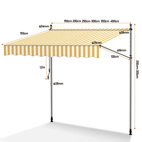 Auvent rétractable avec manivelle et store banne manuel 350 cm jaune blanc - 8