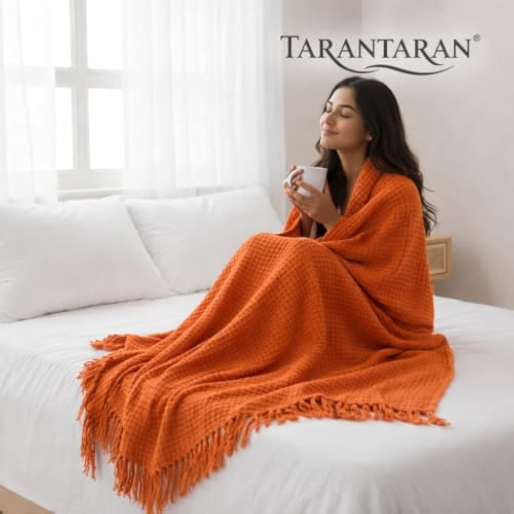 Soft Orange Throw Blanket, Lightweight Warm Blanket