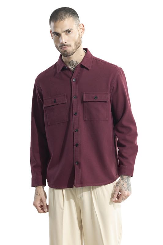 snitch Men's Plain Overshirt | Casual Wear| College Holiday Streetwear Style | Cotton Spread Full Sleeve Relaxed Fit Maroon-picture-10