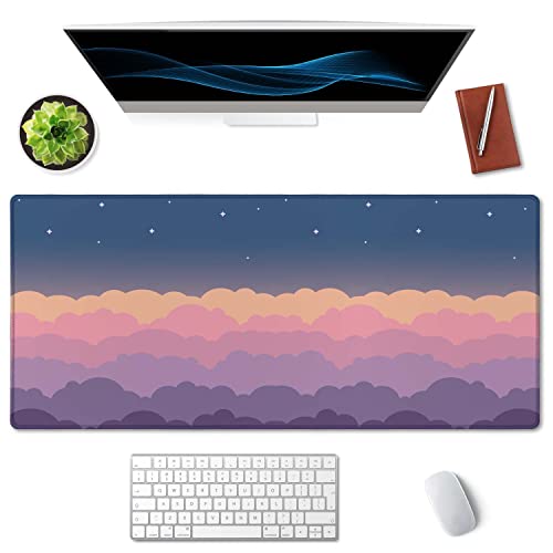 Image of SSOIU Cute Clouds Purple Desk Mat, Extra Large XXL Gaming Mouse Pad 35.5 inch X 15.7 inch, Waterproof with Stitched Edges