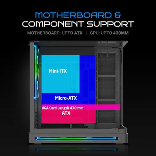 Image of Ant Esports Crystal Arc Pro Mid-Tower Computer Case /Gaming Cabinet - Black |Curved Front Glass | Support ATX, Micro-ATX, Mini-ITX | Pre-Installed 2(240mm,360mm) Mono Frame Fans