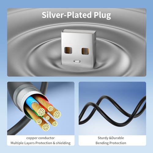 LEAGY 2 Pack USB-A to Mini USB 2.0 Fast Charging Transfer Cable with Silver-Plated Plugs and Anti-Jamming Ferrite Magnetic Ring, 5 Foot