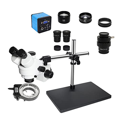 Microscope 3.5X-90X Double Arm Holder Simul Focal Trinocular Stereo Microscope 38MP H_D Digital USB Microscopio Camera for Phone PCB Repair Tool(VGA add CTV 0.5X)