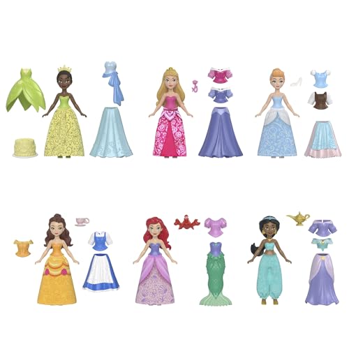 【Amazon.co.jp 限定】マテル ディズニープリンセス(Disney Princess) ゆめのファッションセット( ミニドール 6体セット 小物付 ) きせかえ人形・ハウス ままごと・ごっこ遊び 3歳から マルチ HPD51