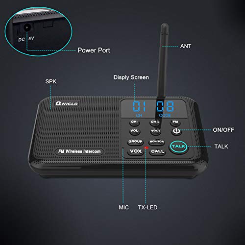 QNIGLO Wireless Intercom System for Home, 22 Channels & 100 Digital Codes, Long Range Room to Room Intercom System with Display Screen & Speaker for Elderly, Business