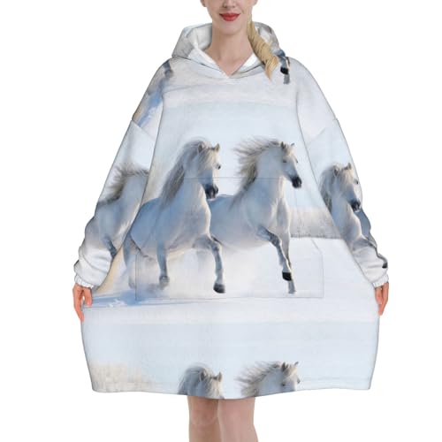 Sweat à capuche couverture en flanelle motif chevaux galopant