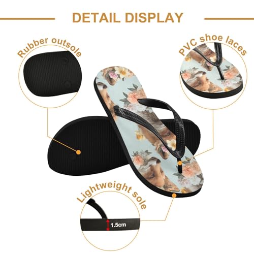 ALAZA Fox Flower Pattern Flip Flops for Women Fashion Beach Slippers Comfort Mens Flip Flops Non-Slip Rubber Shower Slippers Sandal for Hotel Travel Sport,XS3