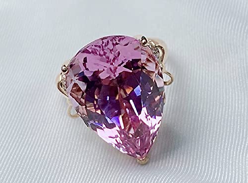 925 Sterling Silver Women's Jewelry Pear Shaped Bow Pink Gemstone Ring Exaggerated Large Pear Shaped Zircon Opening Adjustable 18K Rose Gold Plated Women's Wedding Bridal Ring 659 (adjustable opening)2