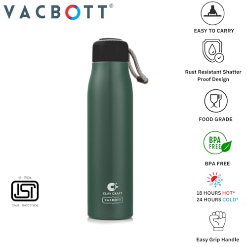 Image of CLAY CRAFT VACBOTT KITKAT Double Walled|18 Hours Hot and 24 Hour Cold Vacuum Insulated Flask Bottle|600ml, Water Bottles School|Office|Home|Gym|Travelling|BPA-Free|BIS Certified|1Year Limited Warranty
