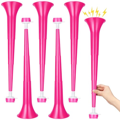 GCQJOQ 6 Pcs Stadium Horn for Adult, 21 Inch Vuvuzela Plastic Collapsible Cheering Trumpets for Sporting Events Football Carnival Party Supplies, Rose Red