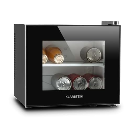 Klarstein Frosty Kühlschrank mit Glastür - Mini-Kühlschrank, Mini-Bar, 10 Liter, 33,4 x 30,3 x 31,5 cm, 1 x Regaleinschub, regelbare Temperatur, Glas-Fensterfront, LED, schwarz