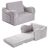 Kids chairs for toddler 2 in 1 toddler soft sherpa couch fold out convertible sofa to lounger for girls and boys grey  urban country home decor