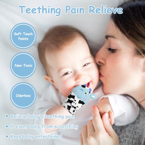 Image of 2Pack Silicone Teething Mitt, Cow Baby Teething Toy for 0-6 6-12 Months, Food Grade Silicone Infant Teething Mitten, BPA-Free Baby Chew Toys for Pain Relief, Sucking Needs