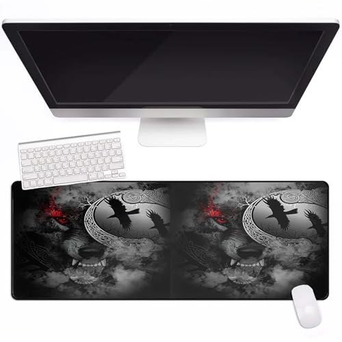 Mitología Vikinga 80x50cm Alfombrilla Gaming con Costuras Anti-Desgaste Cuervo de Odín Impreso en 3D Reposa Muñecas Mouse Base de Goma Antideslizante Oficina Accesorios para Escritorio