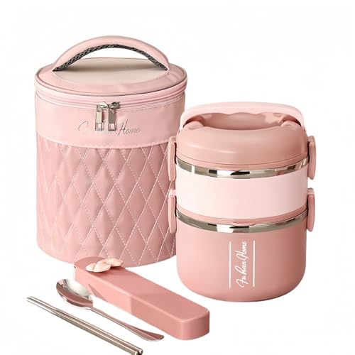 hanshanyan お弁当箱 保温ランチジャー 保温弁当箱 三段 おべんとう箱 弁当バッグ付き お箸とスプーン付き 真空断熱 こども 大人 女性 男性兼用 通勤 通学 アウトドア用 2500ml/1800ml (1800ml,A)