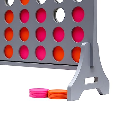 Image of Giant 4 in a Row Game for Family & Adults - Tailgating Pros Jumbo Grey Wooden Four in a Row Indoor & Outdoor Yard Game for Family Party Fun, Portable Activities for Patio, Backyard, and Camping