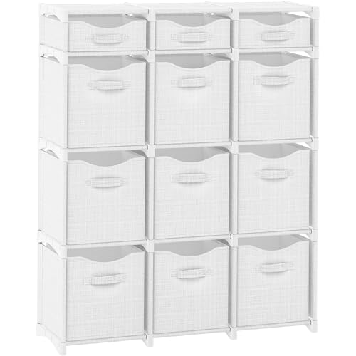 Image of 12 Cube Closet Organizers And Storage | Includes All Storage Cube Bins | Easy To Assemble Closet Storage Unit With Drawers | Room Organizer For Clothes, Baby Bedroom, Playroom, Dorm (White-Grey)
