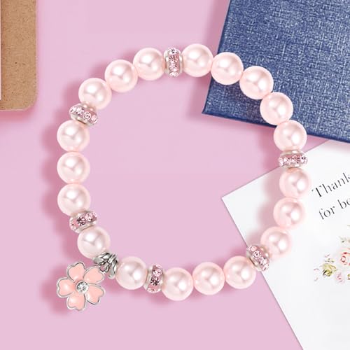 Image of Bracelet Proposal Flower Girl Wedding,Teacher Thanksgiving Gifts,Flower Pendants and Pearl Bracelets for Wife Mother Daughter Packaged in Wedding Gift Boxes